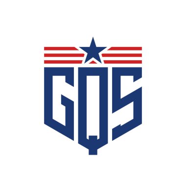 Yıldız ve Amerikan Bayrak Kayışlı Vatansever GQS logosu. USA Flag ile Harf GQS Logosu