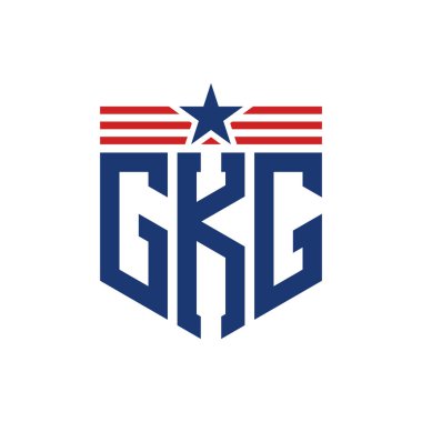 Yıldız ve Amerikan Bayrak Kayışlı Vatansever GKG logosu. USA Flag 'li GKG Harfi