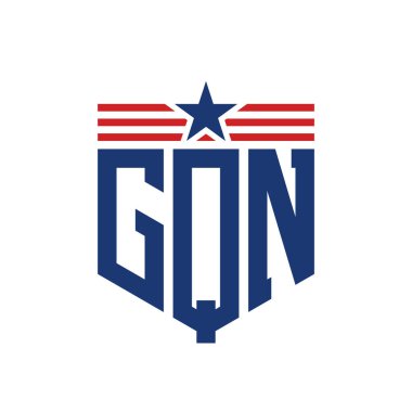 Patriotic GQN Logo with Star and American Flag Straps. Letter GQN Logo with USA Flag clipart