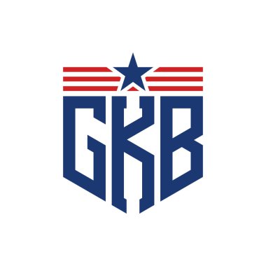 Patriotic GKB Logo with Star and American Flag Straps. Letter GKB Logo with USA Flag clipart