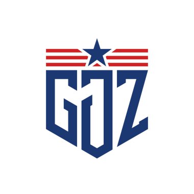 Yıldız ve Amerikan Bayrak Kayışlı Vatansever GJZ logosu. ABD Bayrağı ile GJZ Logosu