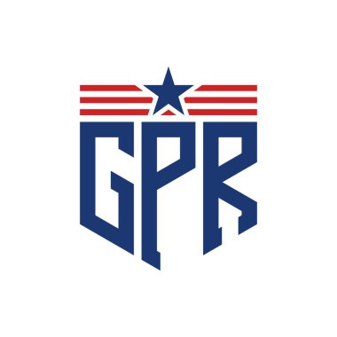 Yıldız ve Amerikan Bayrak Kayışlı Yurtsever GPR logosu. ABD Bayrağı ile GPR logosu