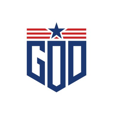 Yıldız ve Amerikan Bayrak Kayışlı Vatansever Tanrı logosu. ABD Bayrağıyla Tanrı 'nın Mektubu