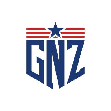 Yıldız ve Amerikan Bayrak Kayışlı Vatansever GNZ logosu. ABD Bayrağı ile GNZ Logosu