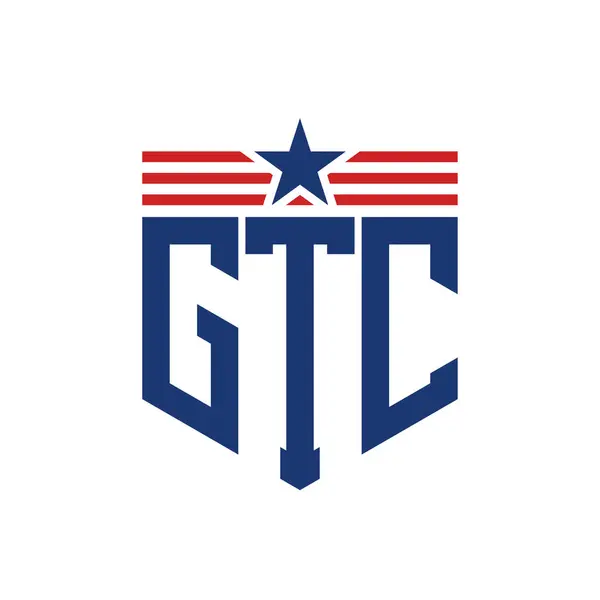 stock vector Patriotic GTC Logo with Star and American Flag Straps. Letter GTC Logo with USA Flag