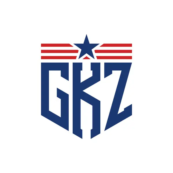 Stock vector Patriotic GKZ Logo with Star and American Flag Straps. Letter GKZ Logo with USA Flag