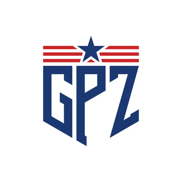 stock vector Patriotic GPZ Logo with Star and American Flag Straps. Letter GPZ Logo with USA Flag