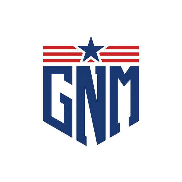 Stock vector Patriotic GNM Logo with Star and American Flag Straps. Letter GNM Logo with USA Flag