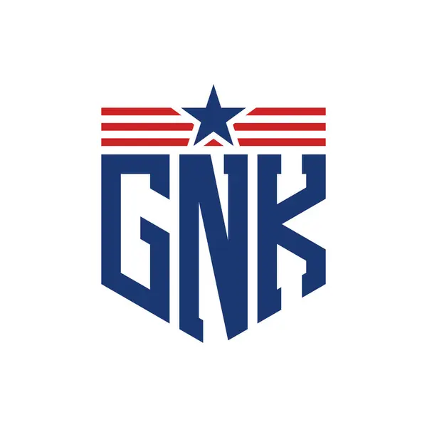 stock vector Patriotic GNK Logo with Star and American Flag Straps. Letter GNK Logo with USA Flag