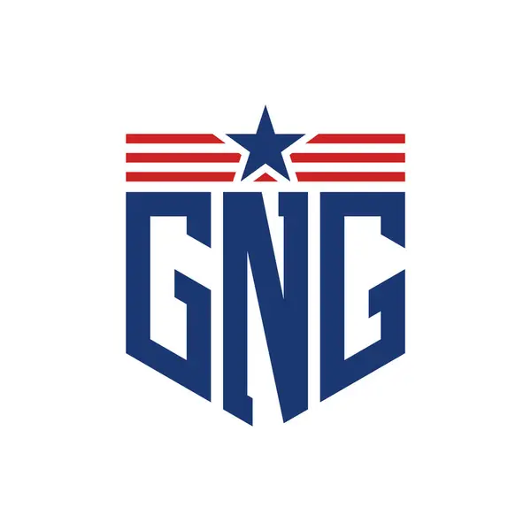 stock vector Patriotic GNG Logo with Star and American Flag Straps. Letter GNG Logo with USA Flag