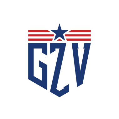 Yıldız ve Amerikan Bayrak Kayışlı Vatansever GZV logosu. ABD Bayrağı ile GZV Logosu