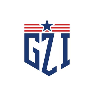 Yıldız ve Amerikan Bayrak Kayışlı Vatansever GZI logosu. ABD Bayrağı ile GZI Logosu