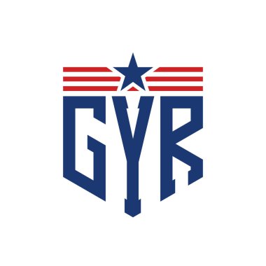 Yıldız ve Amerikan Bayrak Kayışlı Yurtsever GYR logosu. ABD Bayrağı ile GYR Logosu