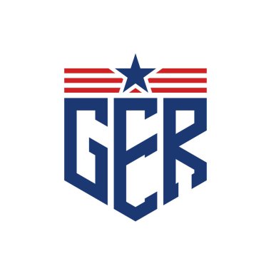 Yıldız ve Amerikan Bayrak Kayışlı Vatansever GER logosu. ABD Bayrağı ile GER Logosu