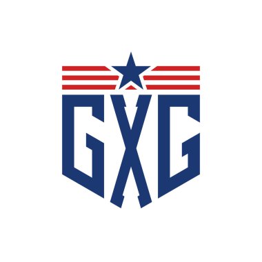 Yıldız ve Amerikan Bayrak Kayışlı Vatansever GXG logosu. ABD Bayrağı ile Harf GXG logosu