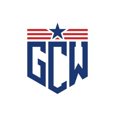 Yıldız ve Amerikan Bayrak Kayışlı Vatansever GCW logosu. ABD Bayrağı ile GCW Logosu