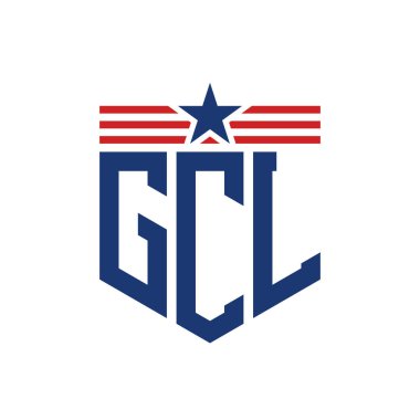 Patriotic GCL Logo with Star and American Flag Straps. Letter GCL Logo with USA Flag clipart