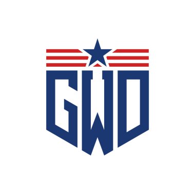 Yıldız ve Amerikan Bayrak Kayışlı Vatansever GWD logosu. ABD Bayrağı ile GWD Logosu