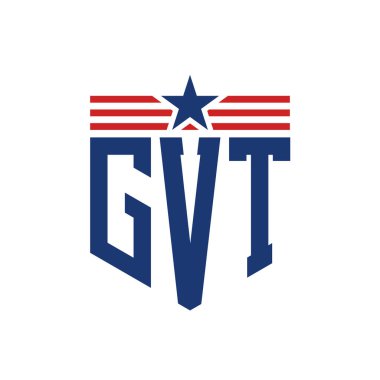 Yıldız ve Amerikan Bayrak Kayışlı Vatansever GVT logosu. ABD Bayrağı ile GVT Logosu