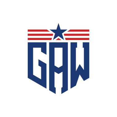 Patriotic GAW Logo with Star and American Flag Straps. Letter GAW Logo with USA Flag clipart