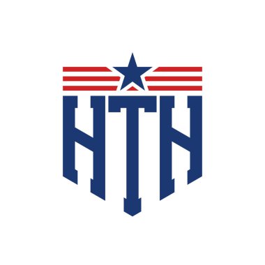 Yıldız ve Amerikan Bayrak Kayışlı Vatansever HTH logosu. ABD Bayrağı ile HTH Harfi Logosu