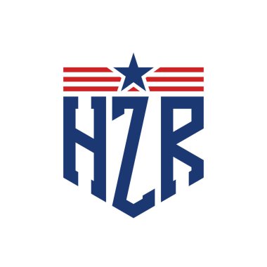 Yıldız ve Amerikan Bayrak Kayışlı Yurtsever HZR logosu. ABD Bayrağı ile HZR logosu