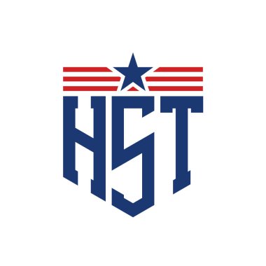 Star ve American Flag Straps 'li Vatansever HST logosu. ABD Bayrağı ile Harf HST Logosu