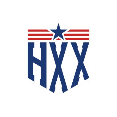 Yıldız ve Amerikan Bayrak Kayışlı Vatansever HXX logosu. ABD Bayrağıyla Harf HXX Logosu