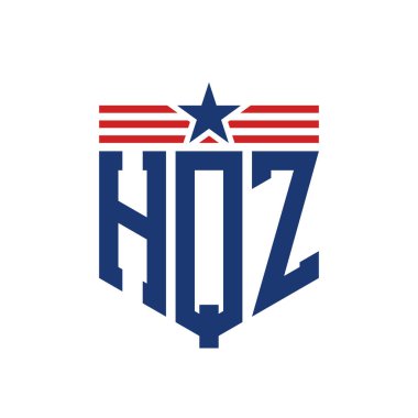 Yıldız ve Amerikan Bayrak Kayışlı Vatansever HQZ logosu. ABD Bayrağıyla Harf HQZ logosu