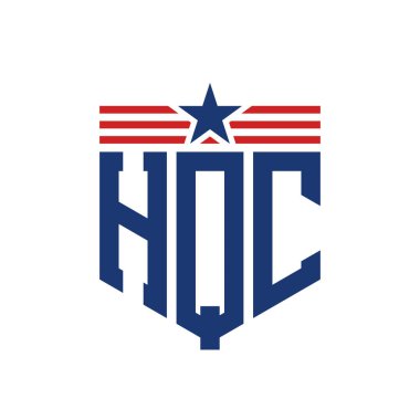 Yıldız ve Amerikan Bayrak Kayışlı Yurtsever HQC logosu. ABD Bayrağı ile Harf HQC Logosu