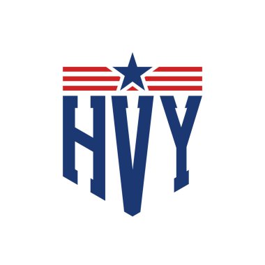 Star ve American Flag Straps 'li Vatansever HVY logosu. ABD Bayrağıyla HVY Logosu