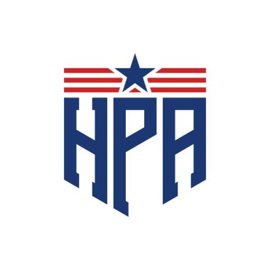 Yıldız ve Amerikan Bayrak Kayışlı Vatansever HPA logosu. ABD Bayrağı ile Harf HPA Logosu