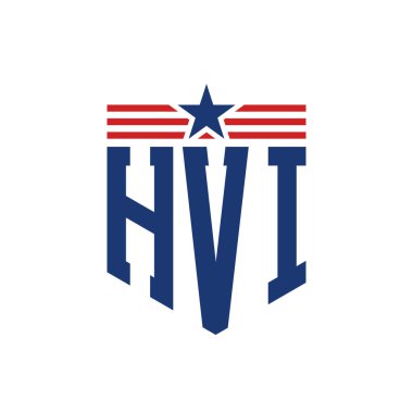 Yıldız ve Amerikan Bayrak Kayışlı Vatansever HVI logosu. ABD Bayrağı ile HVI logosu