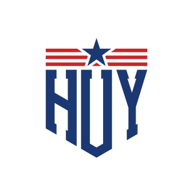 Yıldız ve Amerikan Bayrak Kayışlı Vatansever HUY logosu. USA Flag 'li Harf HUY logosu