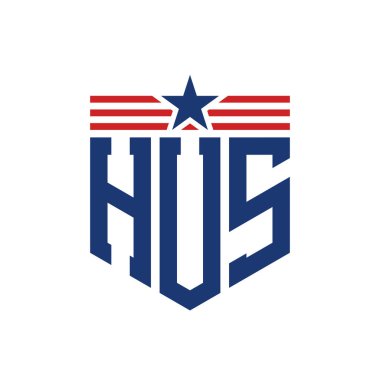 Yıldız ve Amerikan Bayrak Kayışlı Vatansever HUS logosu. ABD Bayrağıyla HUS Logosu