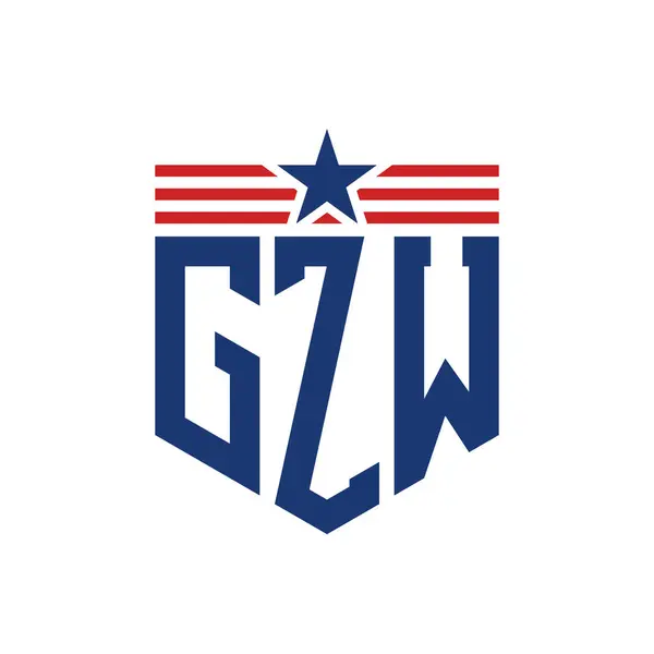 stock vector Patriotic GZW Logo with Star and American Flag Straps. Letter GZW Logo with USA Flag