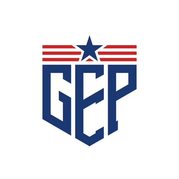 stock vector Patriotic GEP Logo with Star and American Flag Straps. Letter GEP Logo with USA Flag