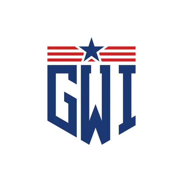 stock vector Patriotic GWI Logo with Star and American Flag Straps. Letter GWI Logo with USA Flag