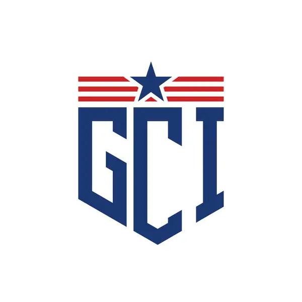 Stock vector Patriotic GCI Logo with Star and American Flag Straps. Letter GCI Logo with USA Flag