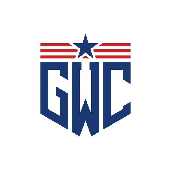 stock vector Patriotic GWC Logo with Star and American Flag Straps. Letter GWC Logo with USA Flag