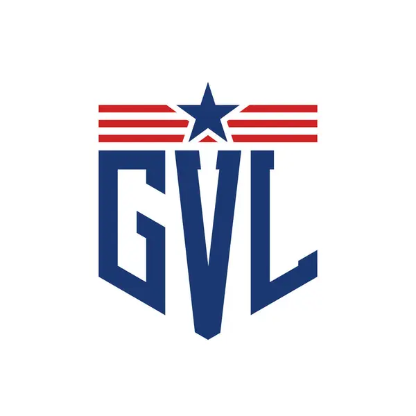 stock vector Patriotic GVL Logo with Star and American Flag Straps. Letter GVL Logo with USA Flag