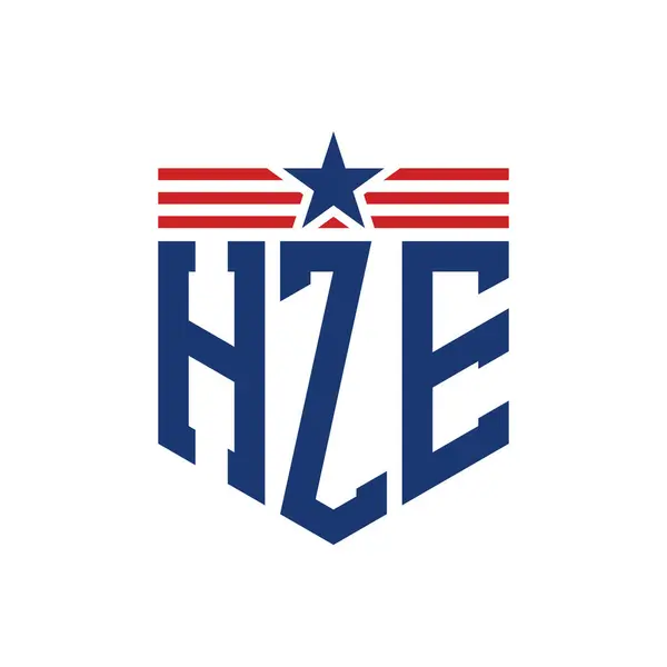 stock vector Patriotic HZE Logo with Star and American Flag Straps. Letter HZE Logo with USA Flag