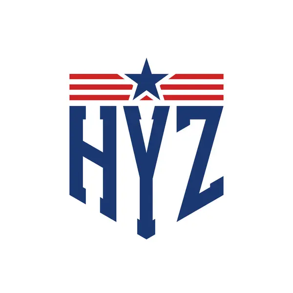 stock vector Patriotic HYZ Logo with Star and American Flag Straps. Letter HYZ Logo with USA Flag