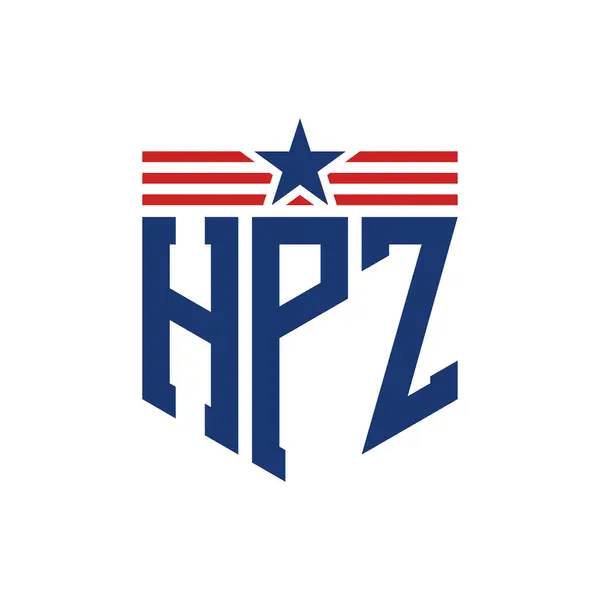 stock vector Patriotic HPZ Logo with Star and American Flag Straps. Letter HPZ Logo with USA Flag