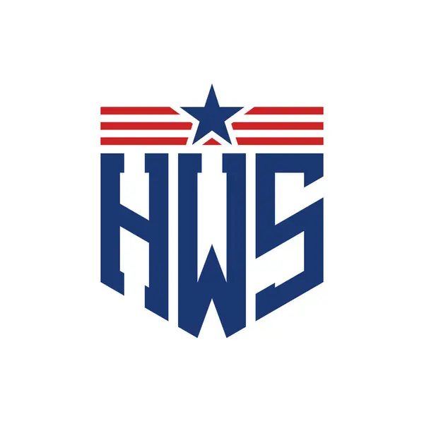 stock vector Patriotic HWS Logo with Star and American Flag Straps. Letter HWS Logo with USA Flag