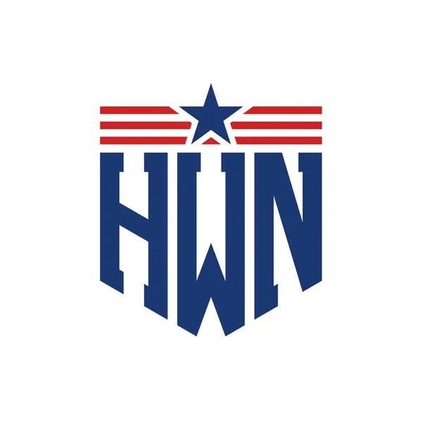 stock vector Patriotic HWN Logo with Star and American Flag Straps. Letter HWN Logo with USA Flag