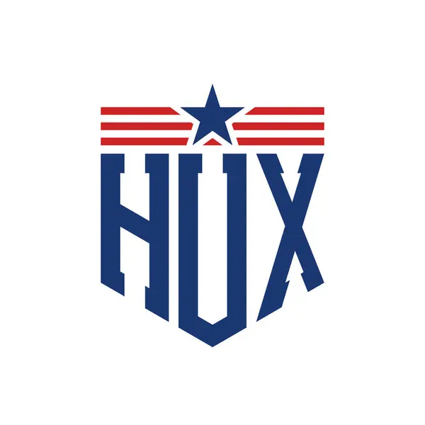 stock vector Patriotic HUX Logo with Star and American Flag Straps. Letter HUX Logo with USA Flag