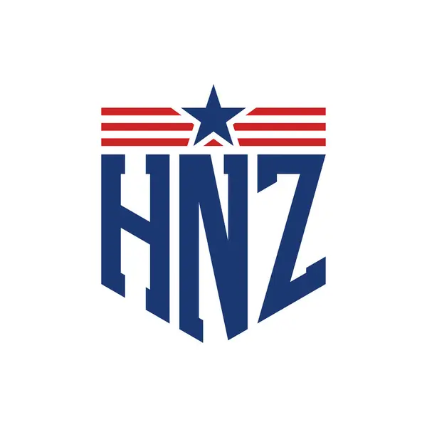 stock vector Patriotic HNZ Logo with Star and American Flag Straps. Letter HNZ Logo with USA Flag