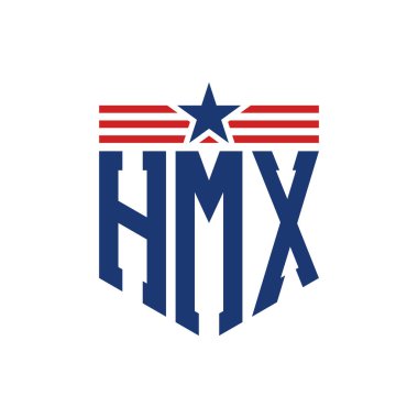 Yıldız ve Amerikan Bayrak Kayışlı Vatansever HMX logosu. ABD Bayrağı ile HMX Logosu