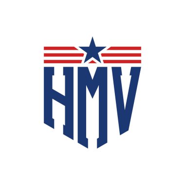 Yıldız ve Amerikan Bayrak Kayışlı Vatansever HMV logosu. ABD Bayrağı ile HMV logosu